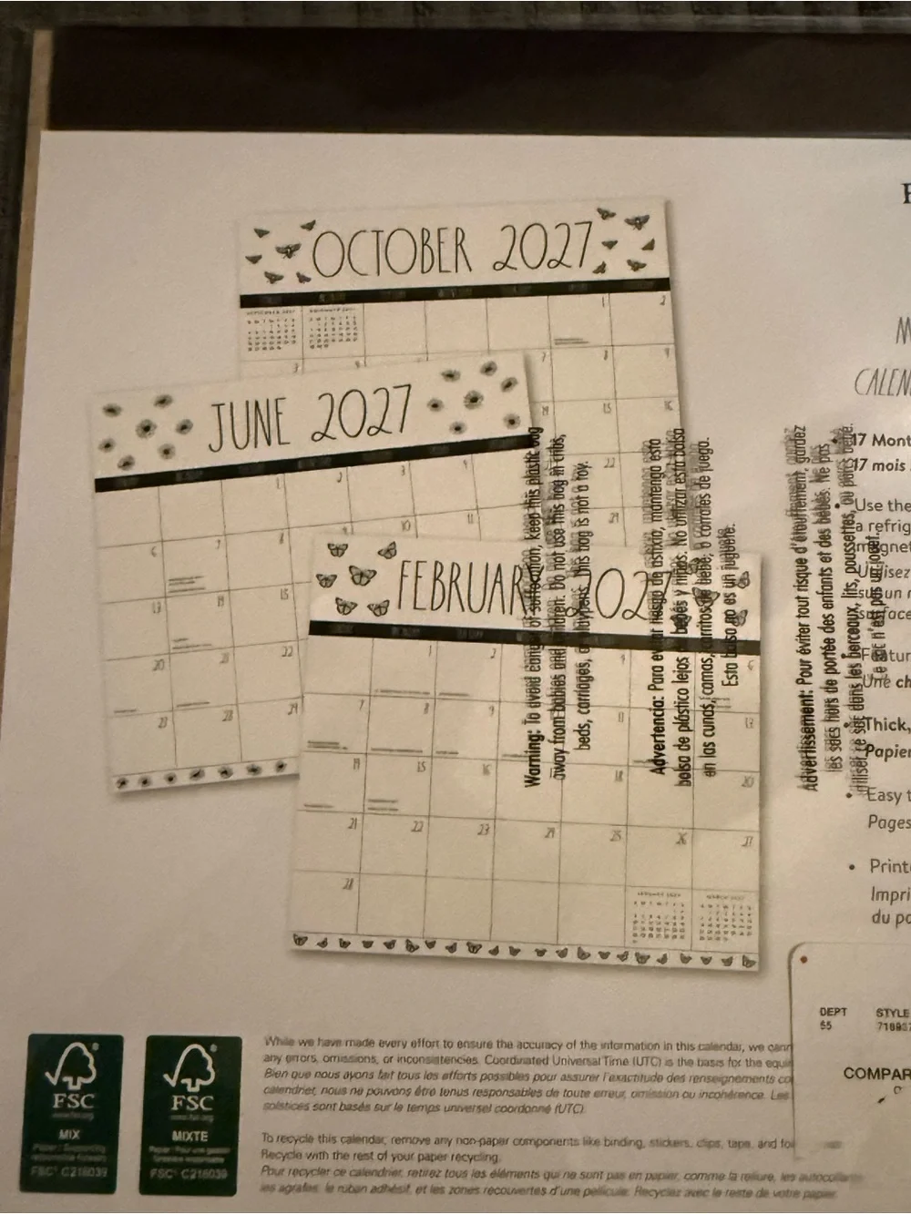 Rae Dunn White & Black 17-Month Magnetic Monthly Pad Aug 2026 - Dec 2027
